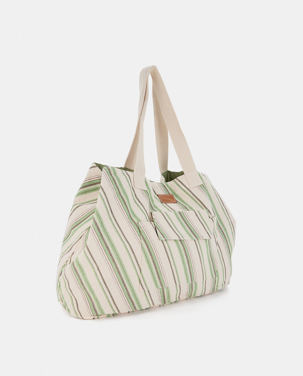 abbacino-bolsa-de-playa-de-algod-n-verde-a-rayas-gran-capacidad image 2
