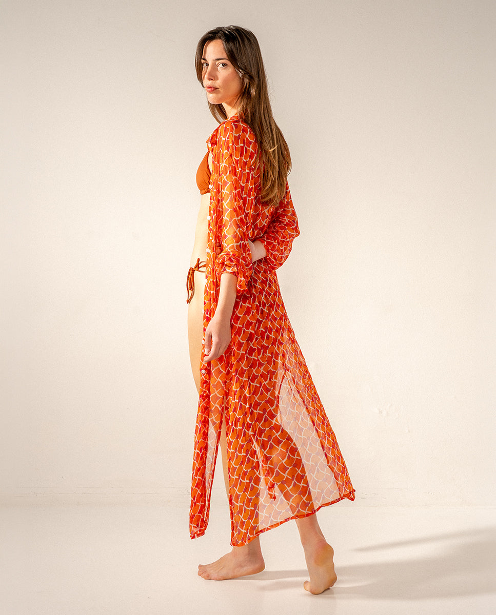 abbacino-t-nica-larga-de-viscosa-naranja-con-estampado-geom-trico image 2