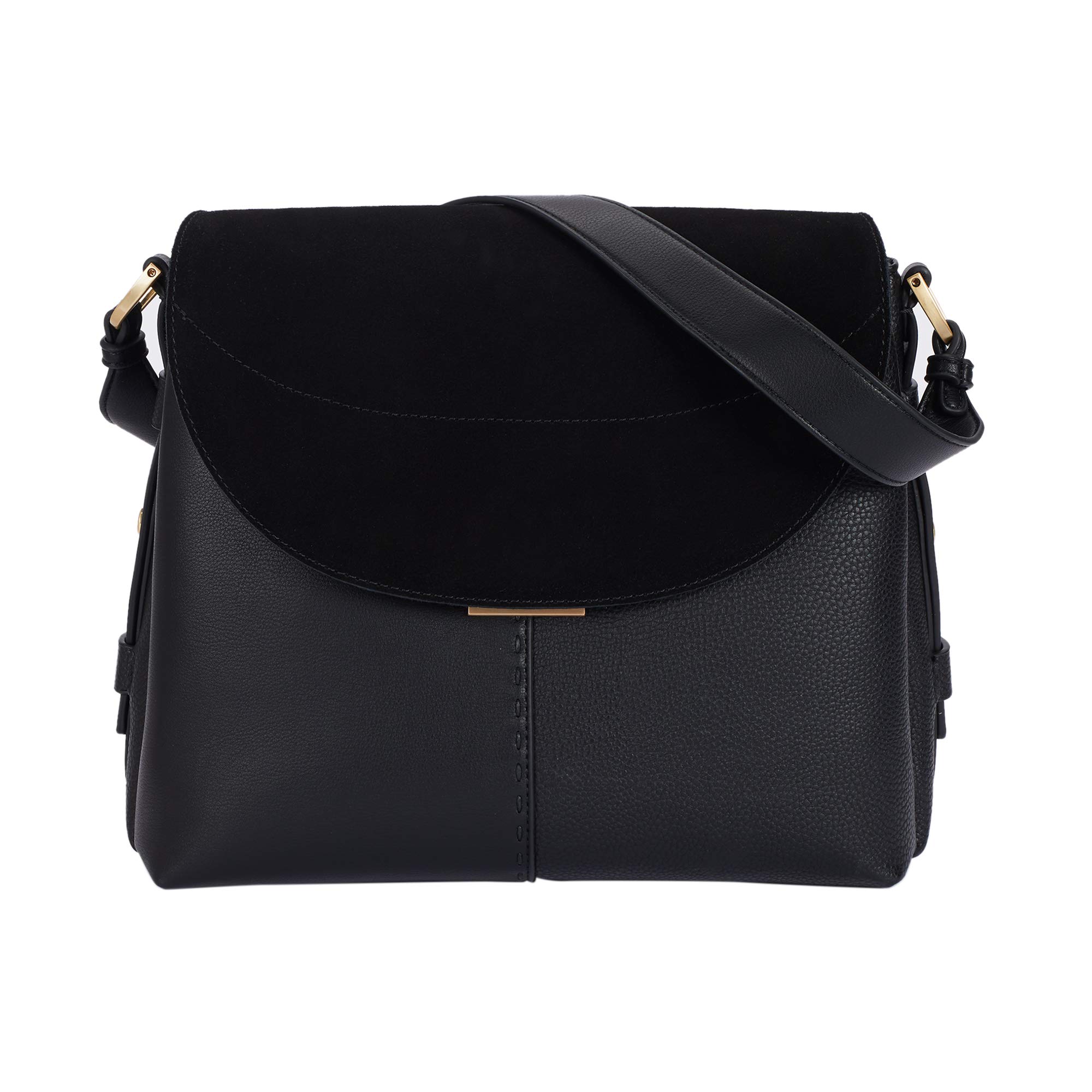 parfois-bolso-de-hombro-de-ante-con-cierre-de-solapa-mujer-talla-l-negro image 1