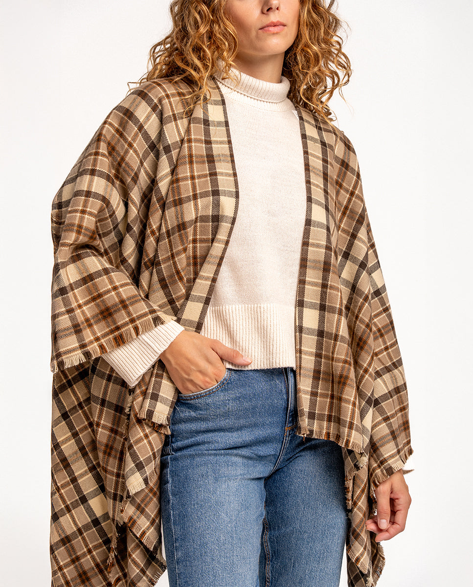 poncho-abbacino-cuadros-escoceses-taupe-con-flecos image 6