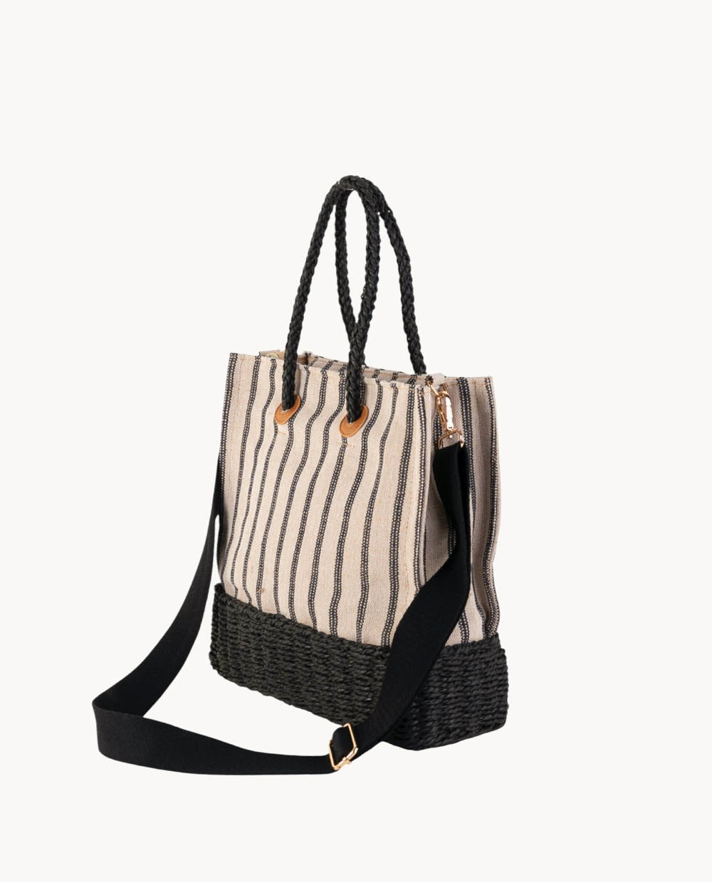tote-de-canvas-y-fibra-natural-kbas-con-cremallera-color-negro image 2