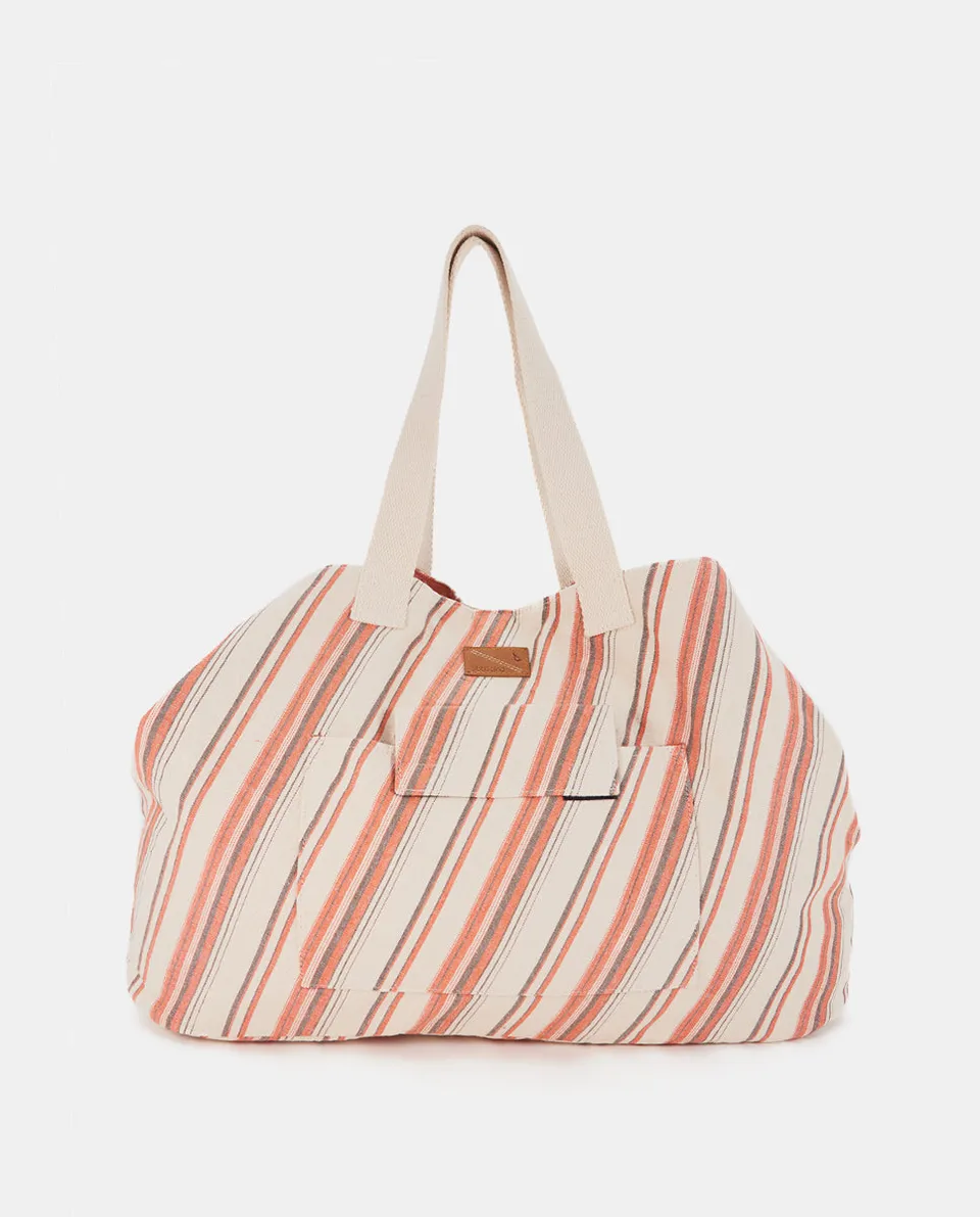abbacino-bolsa-de-playa-algod-n-naranja-a-rayas-gran-capacidad image 1