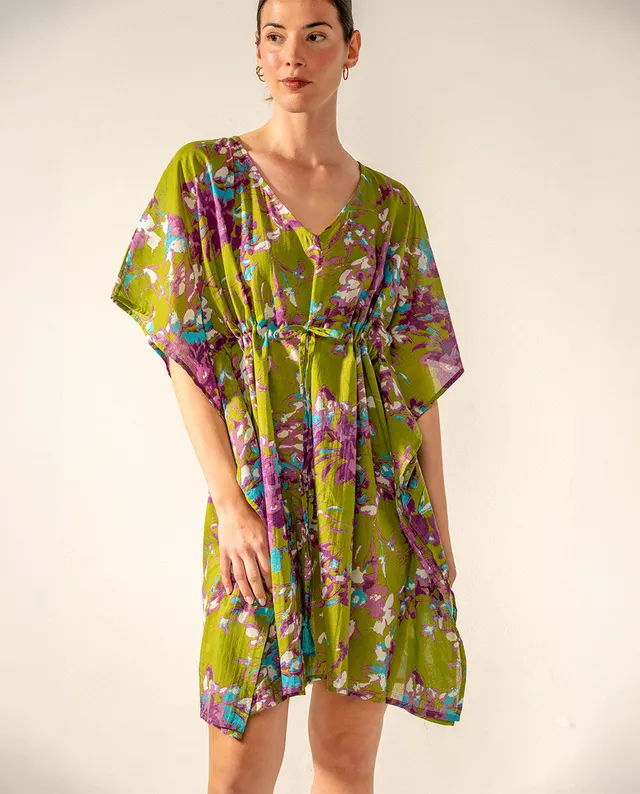 abbacino-caft-n-de-algod-n-estampado-floral-verde-talla-nica image 1