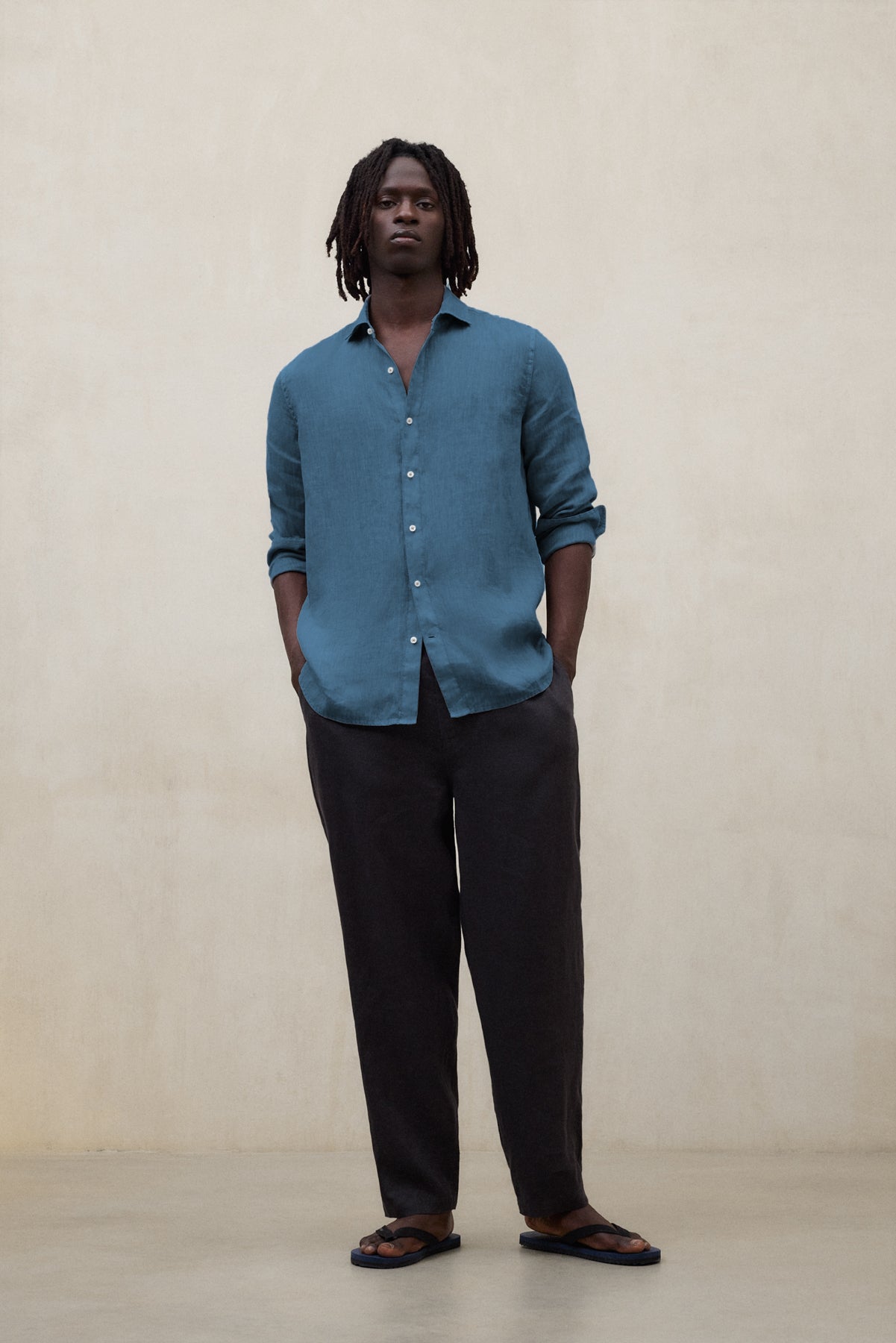 ecoalf-camisa-alfredo-de-lino-azul-de-hombre-100-lino-fit-regular image 3