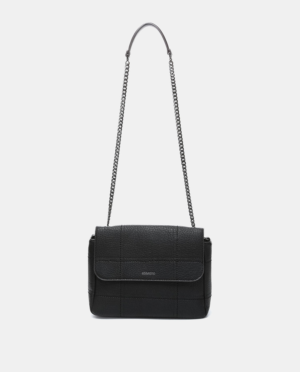 abbacino-bolso-de-hombro-negro-reciclado-minimalista-cuadros-bordados image 4