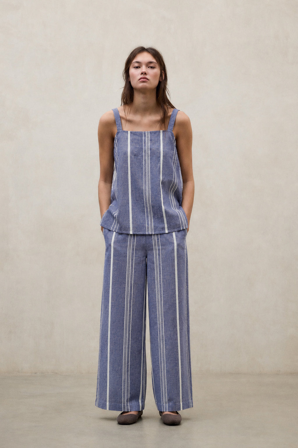 pantal-n-mossi-de-rayas-azul-de-ecoalf-para-mujer-lino image 1