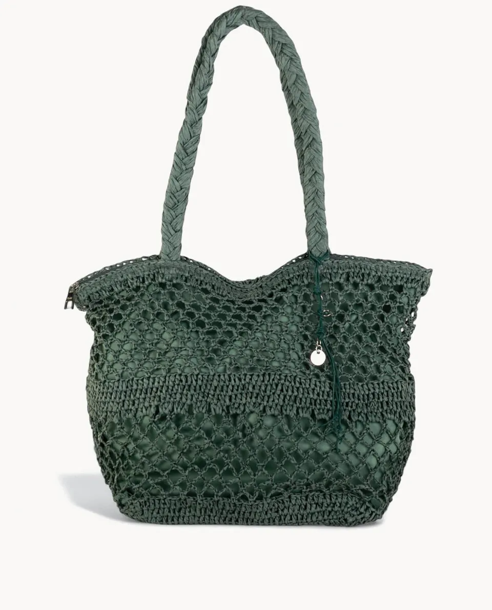 bolso-tote-de-fibra-natural-kbas-con-cremallera-color-teal image 1