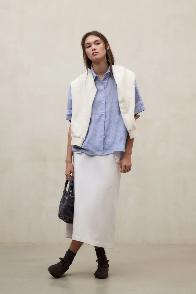 camisa-melania-a-rayas-ecoalf-azul-lino-oversize image 1