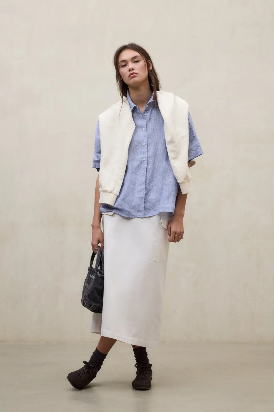 camisa-melania-a-rayas-ecoalf-azul-lino-oversize image 1