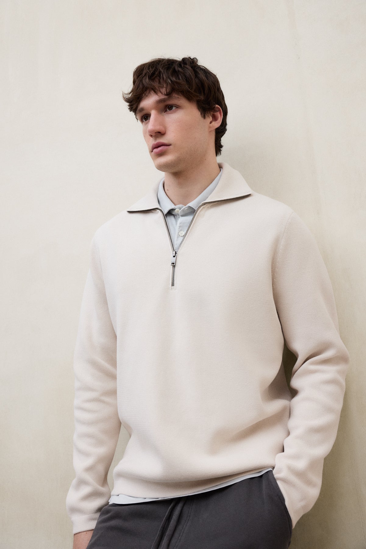 ecoalf-jersey-penti-beige-de-hombre-cuello-alto-con-cremallera-punto-de-algod-n- image 5