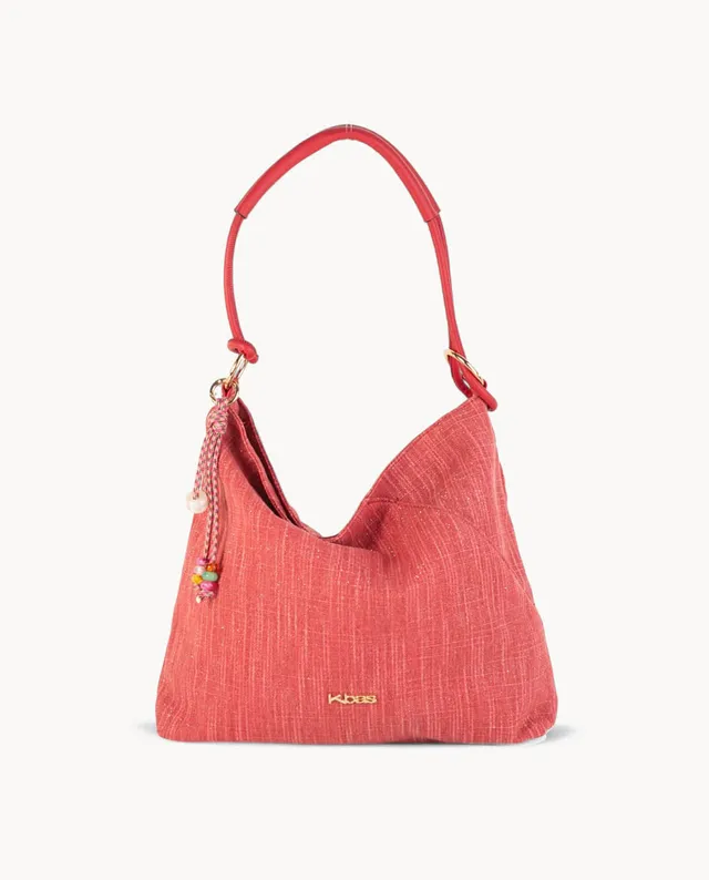 kbas-bolso-hobo-de-canvas-rojo-con-asa-amarilla-cremallera-y-forma-amplia image 1