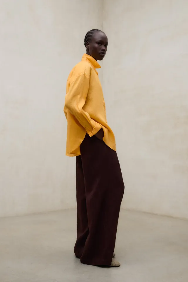 camisa-daria-naranja-ecoalf-80-lino-fit-oversize-mujer image 1