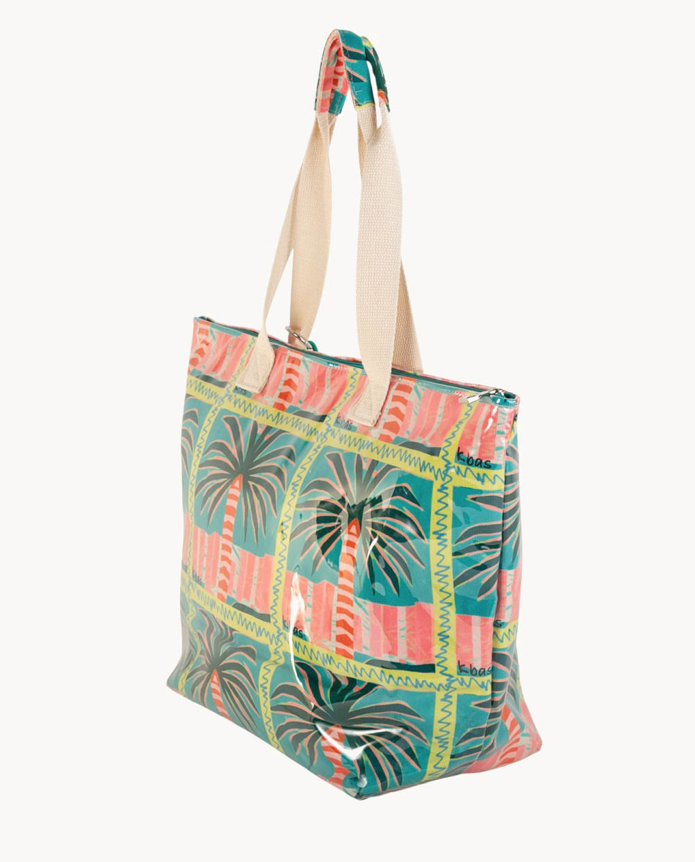 kbas-bolso-de-playa-de-lona-plastificada-con-cremallera-y-estampado-palmeras image 2