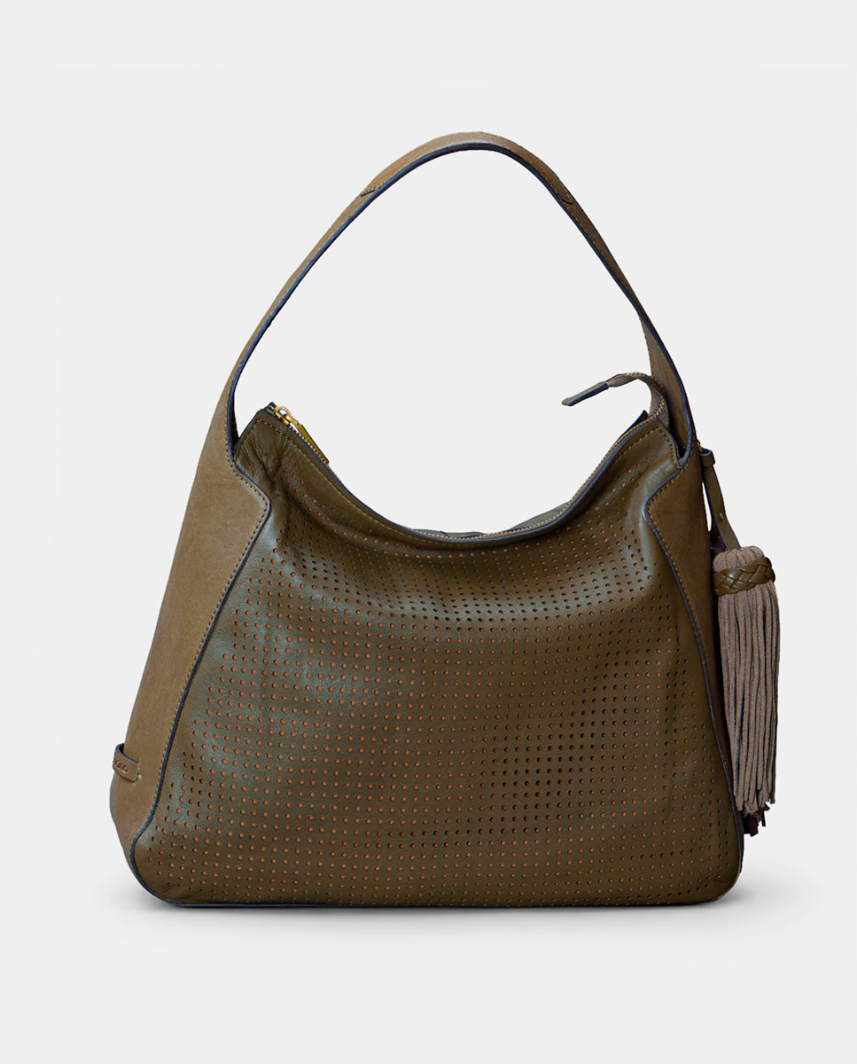 abbacino-bolso-hombro-piel-verde-troquelada-con-cremallera image 1