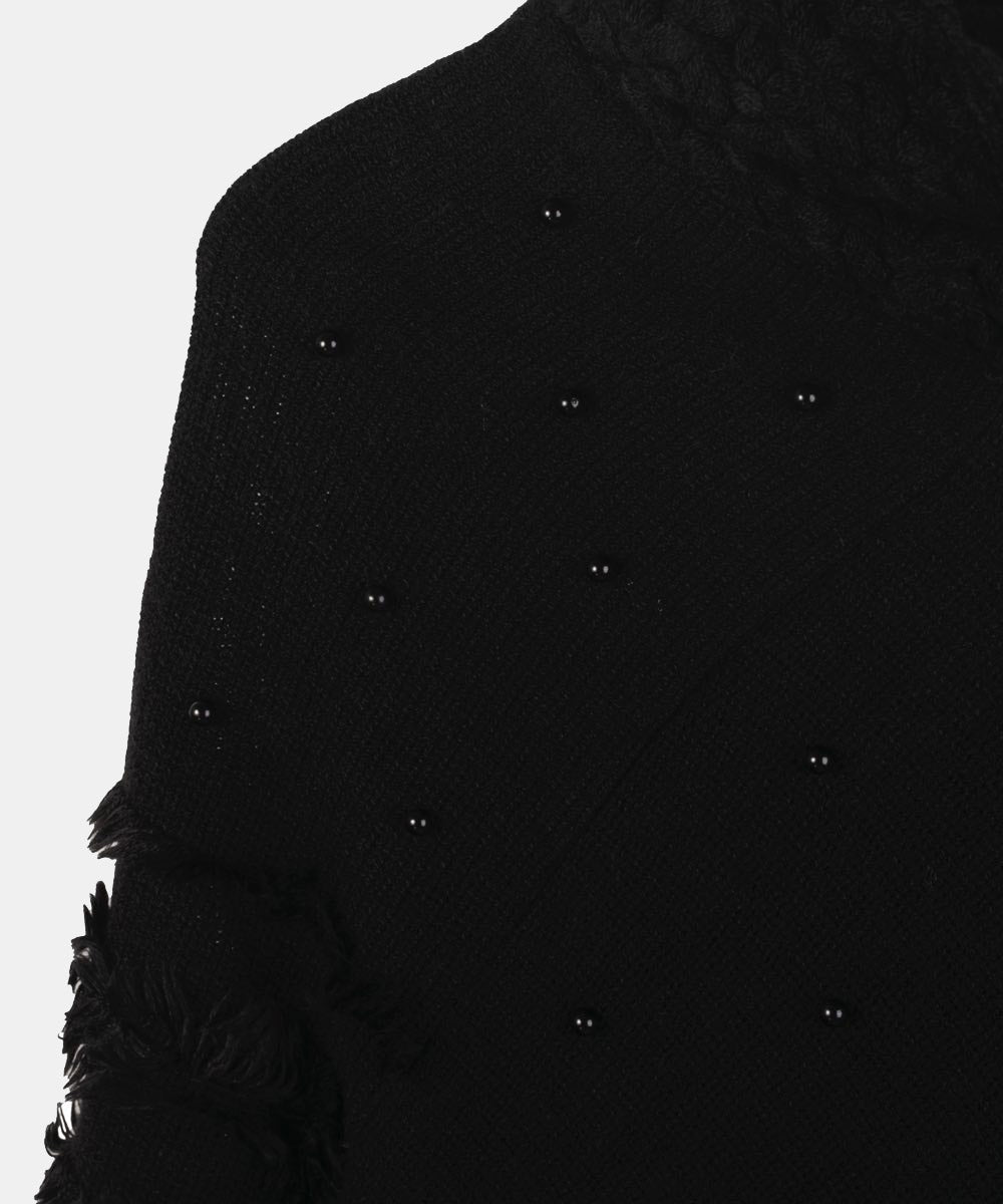 kbas-poncho-de-punto-negro-con-cuello-de-perlas-y-flecos-elegante-y-abrigado image 2