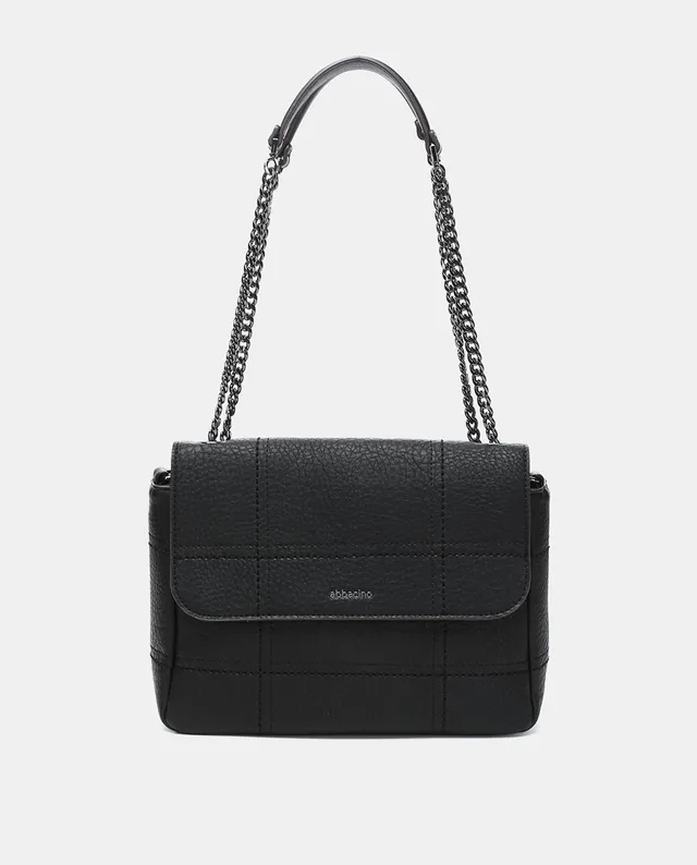 abbacino-bolso-de-hombro-negro-reciclado-minimalista-cuadros-bordados image 1