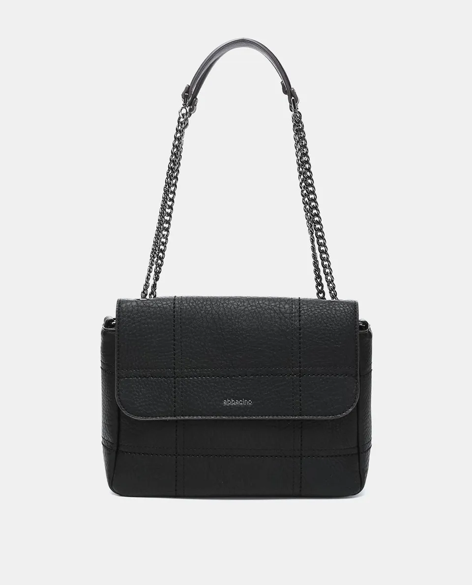 abbacino-bolso-de-hombro-negro-reciclado-minimalista-cuadros-bordados image 1