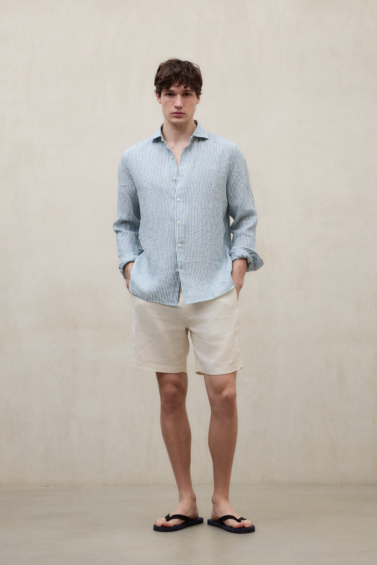 ecoalf-camisa-alfredo-de-lino-a-rayas-verde-hombre image 1
