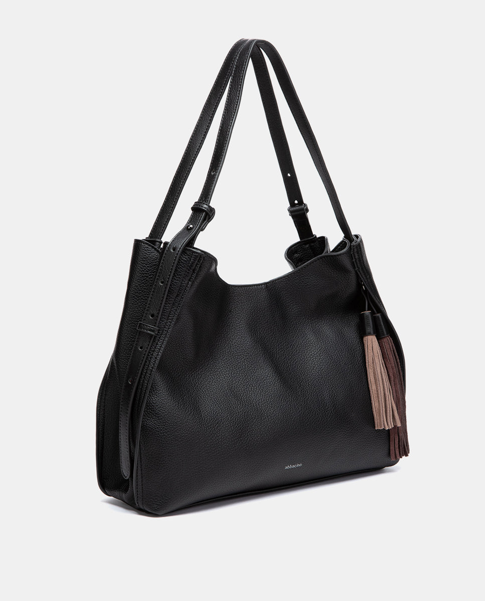 abbacino-bolso-hombro-negro-reciclado-con-borla image 2