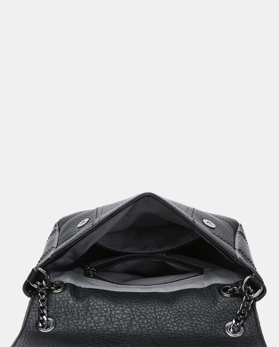 abbacino-bolso-de-hombro-negro-reciclado-minimalista-cuadros-bordados image 6