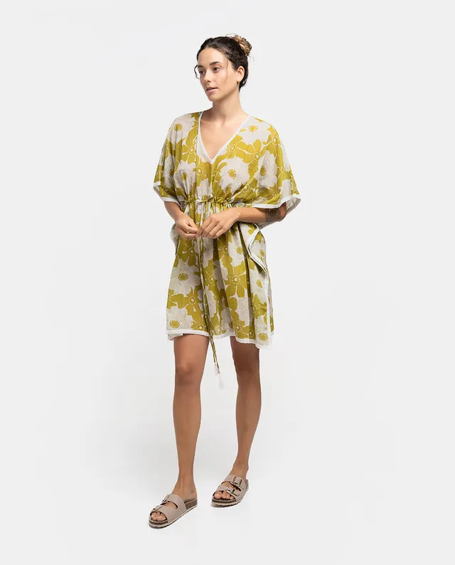 abbacino-caft-n-de-algod-n-blanco-y-verde-floral image 1