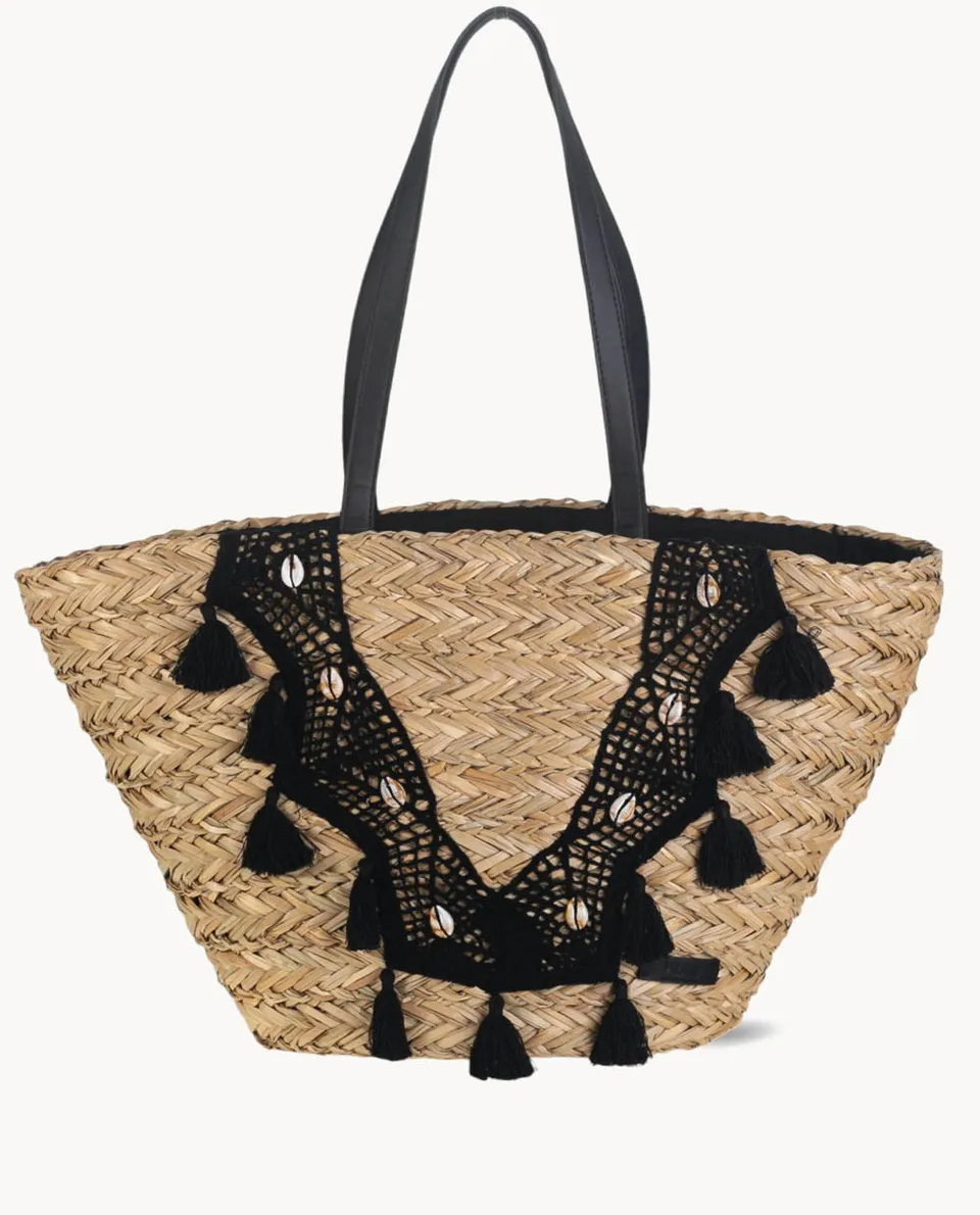kbas-capazo-seagrass-con-cremallera-negro-bolso-natural-de-playa-y-diario image 1
