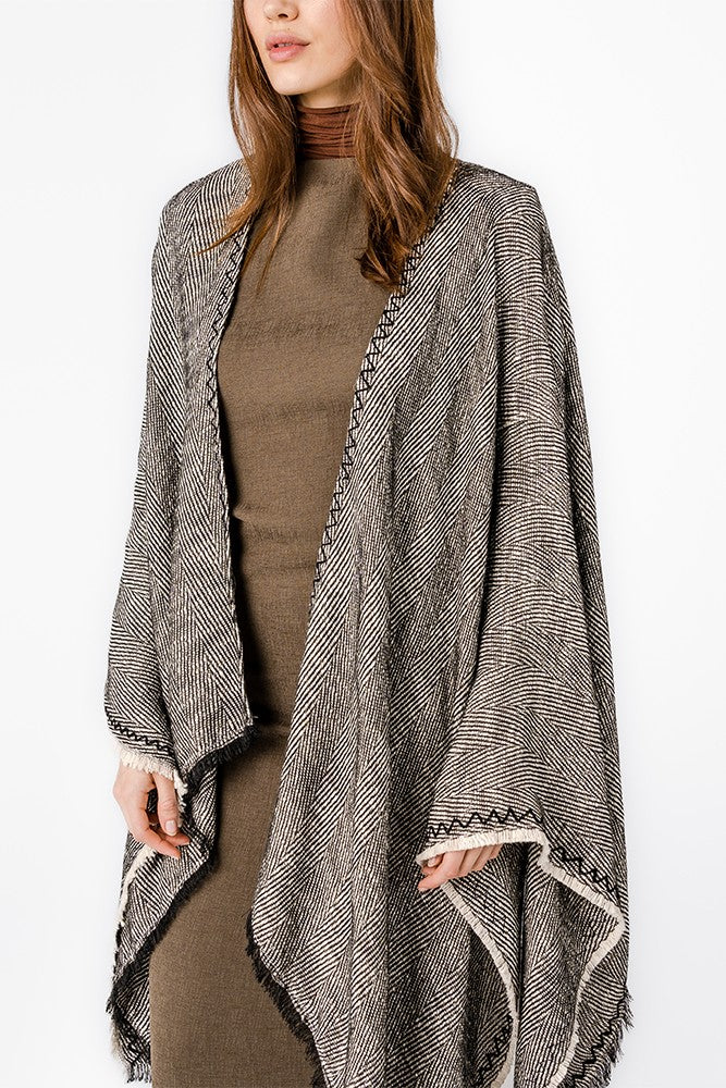 abbacino-poncho-estampado-lineal-negro image 1