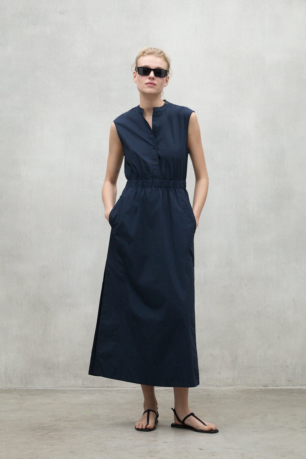 ecoalf-vestido-mika-azul-marino-de-mujer-30-algod-n-reciclado-cuello-mao-y-cintu image 1