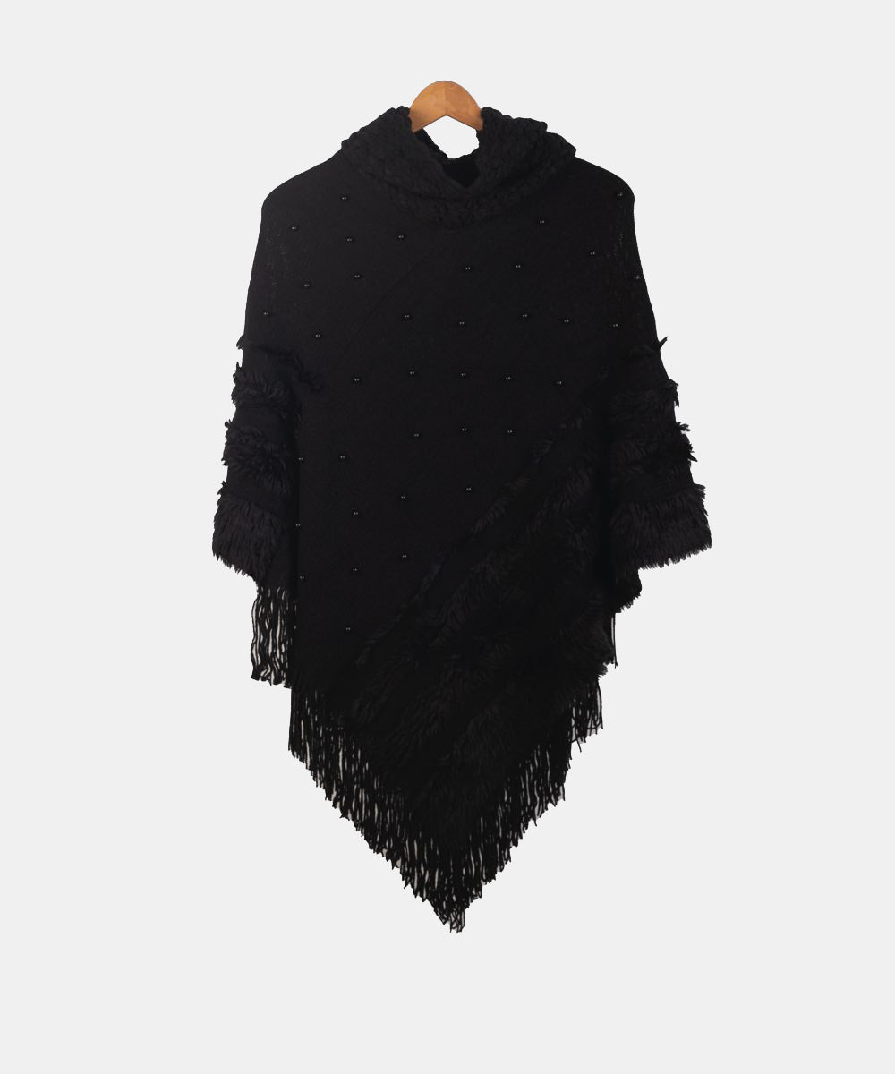 kbas-poncho-de-punto-negro-con-cuello-de-perlas-y-flecos-elegante-y-abrigado image 1