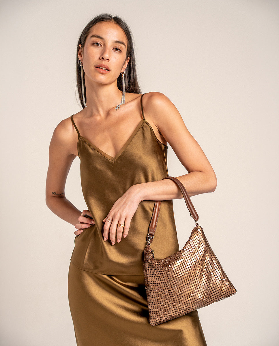 bolso-de-hombro-abbacino-de-fiesta-en-malla-met-lica-ocre-con-cremallera image 2