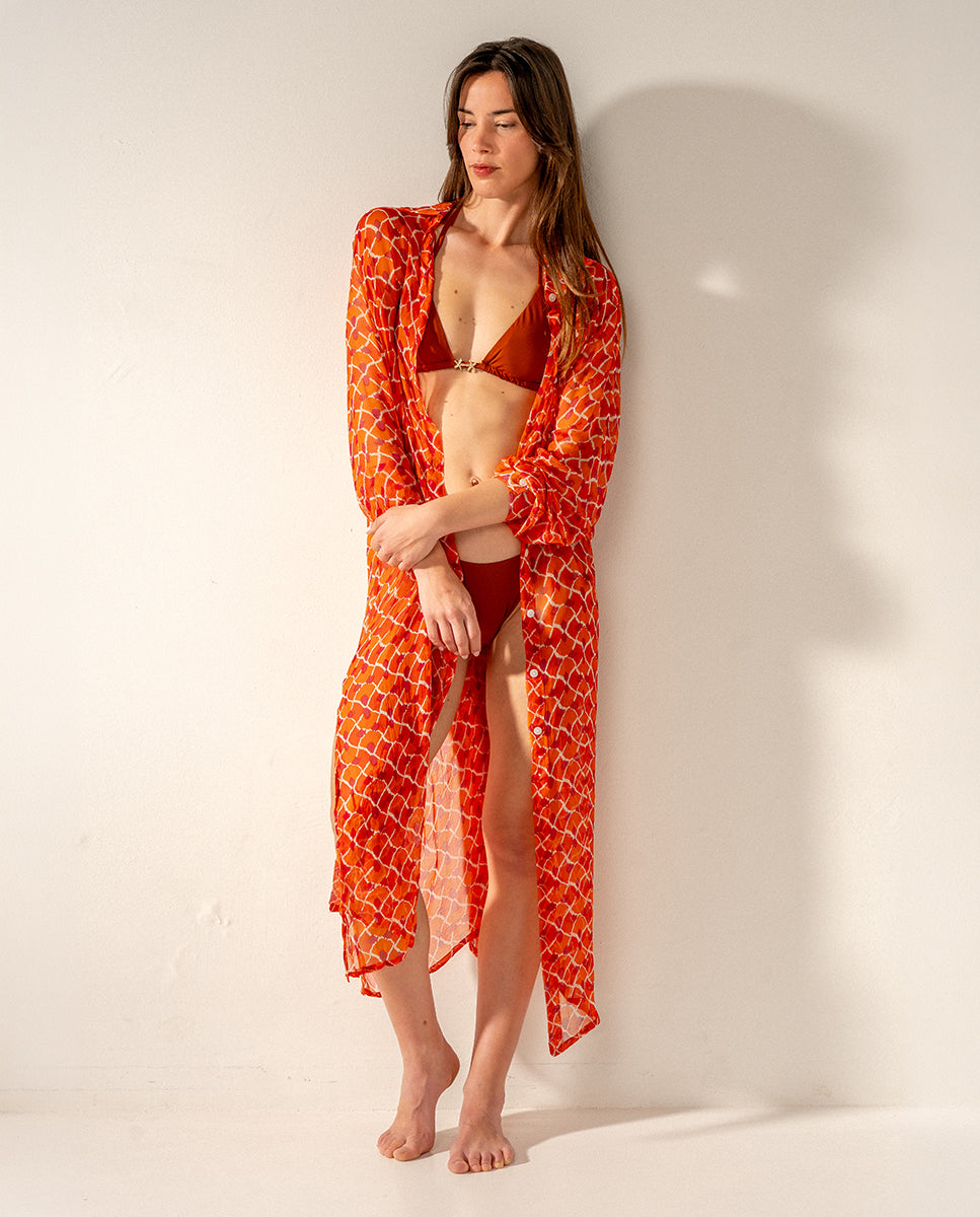abbacino-t-nica-larga-de-viscosa-naranja-con-estampado-geom-trico image 1