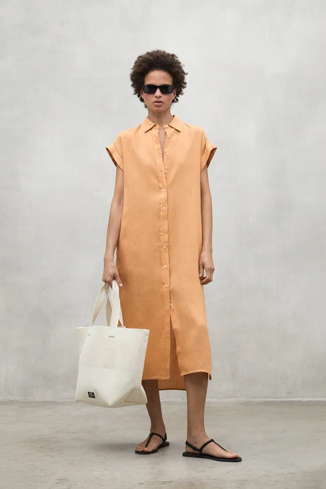 ecoalf-vestido-amatista-naranja-de-mujer-20-lino-reciclado-fit-holgado-vegano image 1