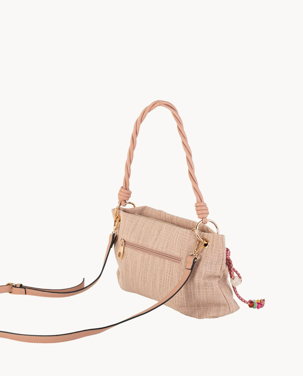 kbas-bandolera-canvas-doble-asa-rosa-cremallera-y-asa-trenzada-ajustable image 2