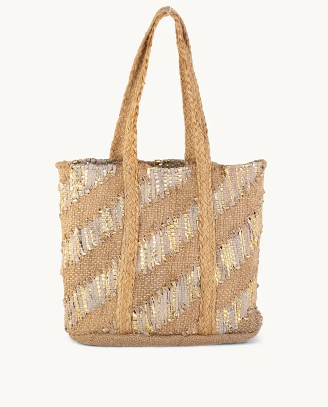 kbas-tote-piel-y-yute-color-oro-bolso-amplio-y-elegante image 1