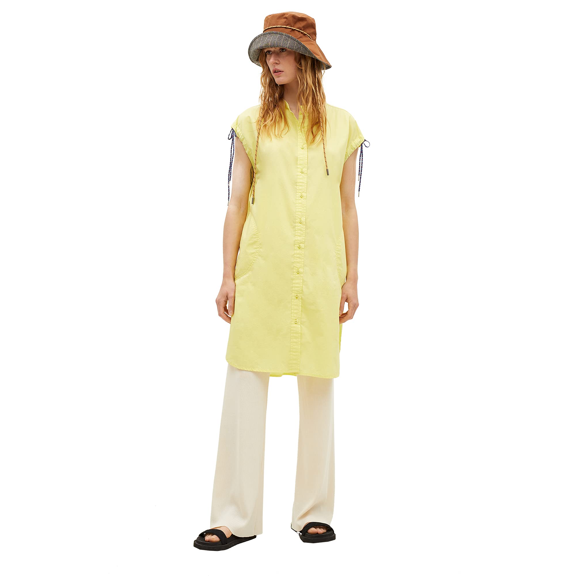 parfois-vestido-camisero-detalle-cordones-amarillo-mujer image 3