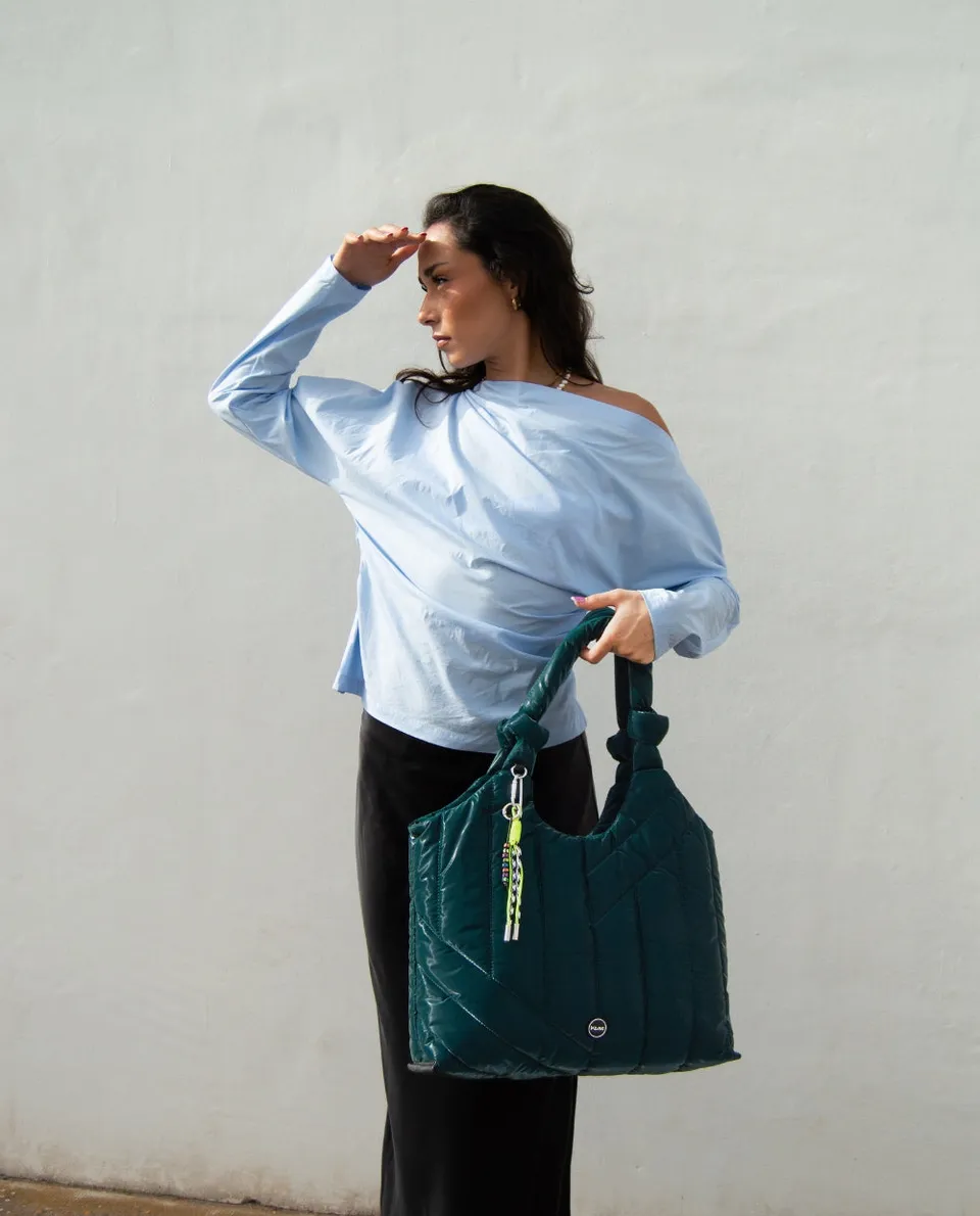 kbas-tote-de-nylon-teal-39x16x32-cm-asa-de-hombro-y-cremallera image 1