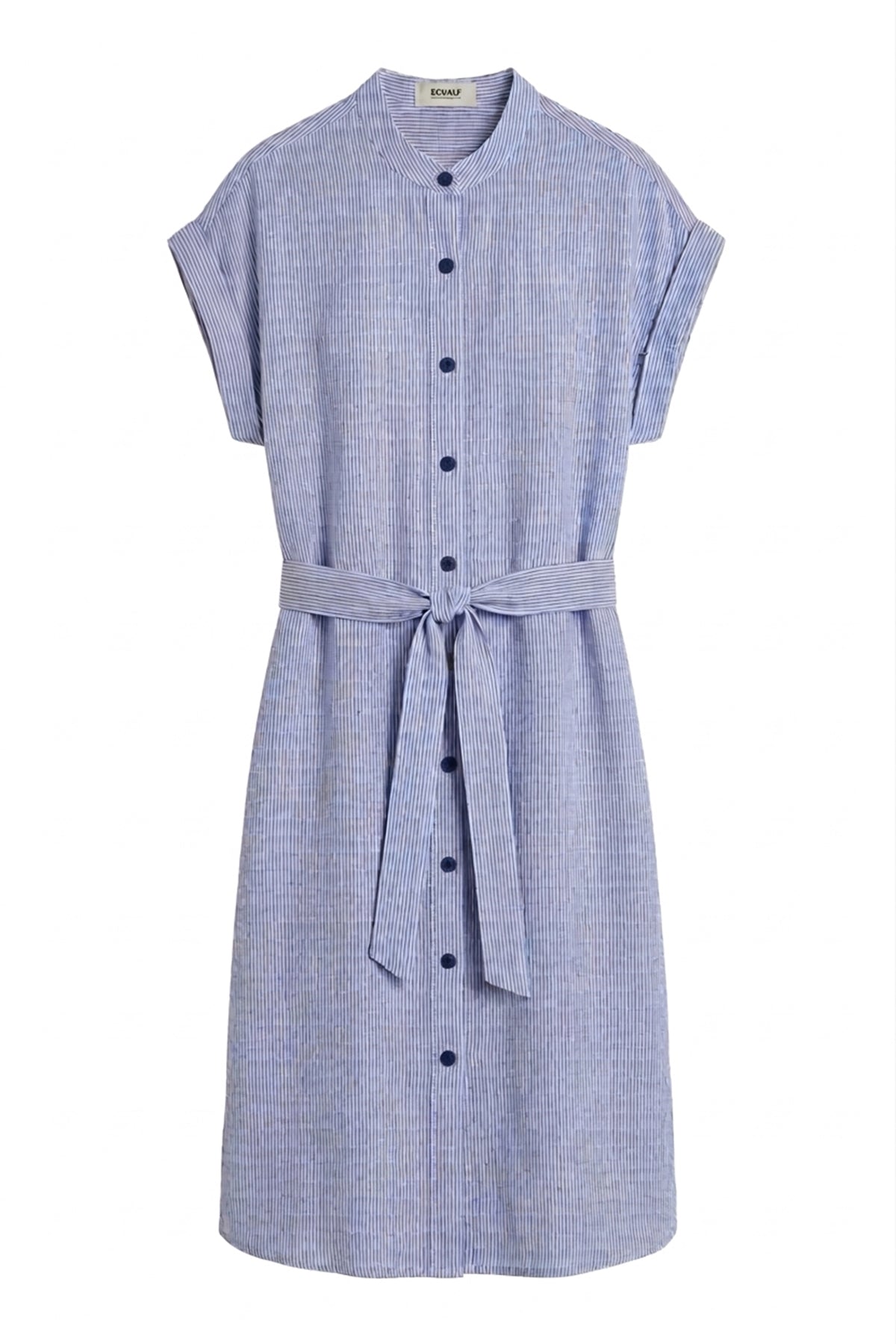vestido-ecoalf-amatista-azul-para-mujer-80-lino-manga-corta-y-cuello-mao image 7