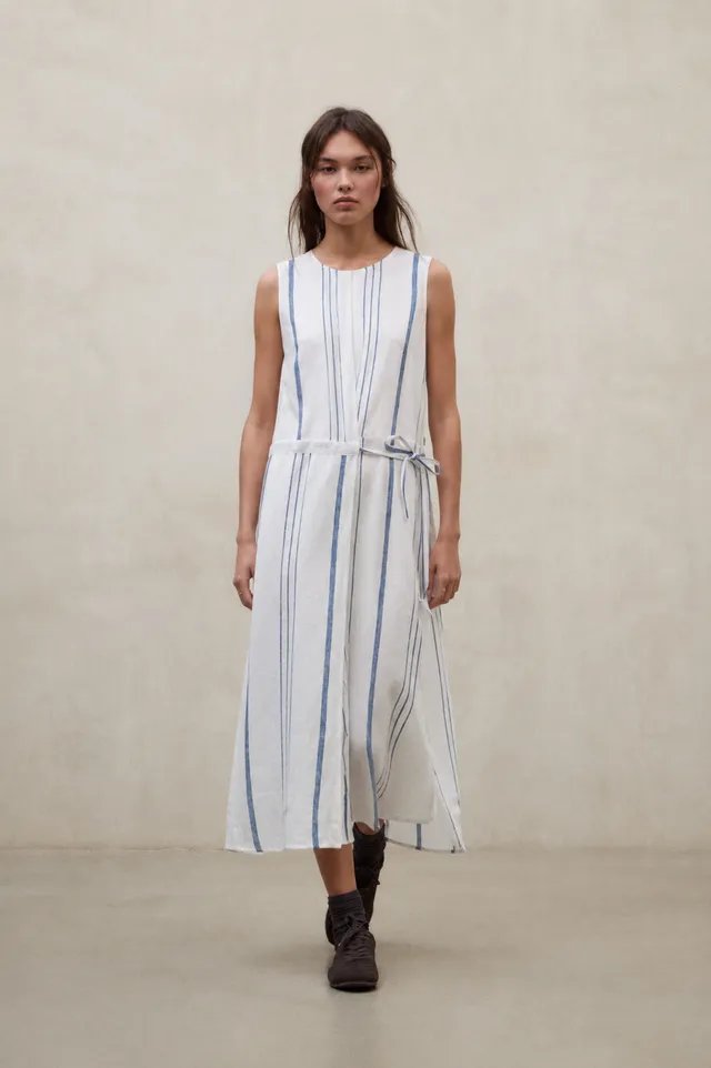 vestido-zoe-de-rayas-ecoalf-lino-80-sin-mangas-cintur-n-blanco image 1