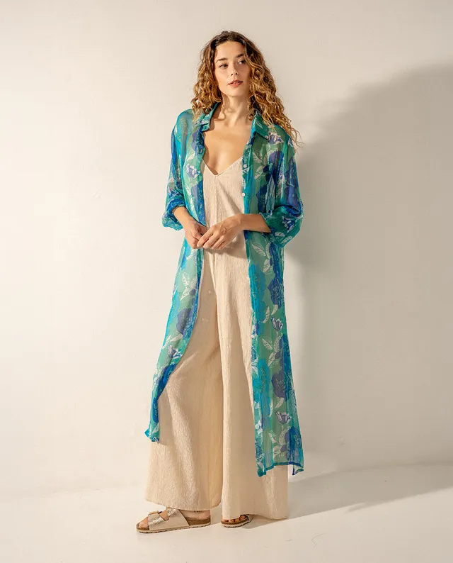 abbacino-t-nica-larga-de-viscosa-azul-estampado-floral image 1