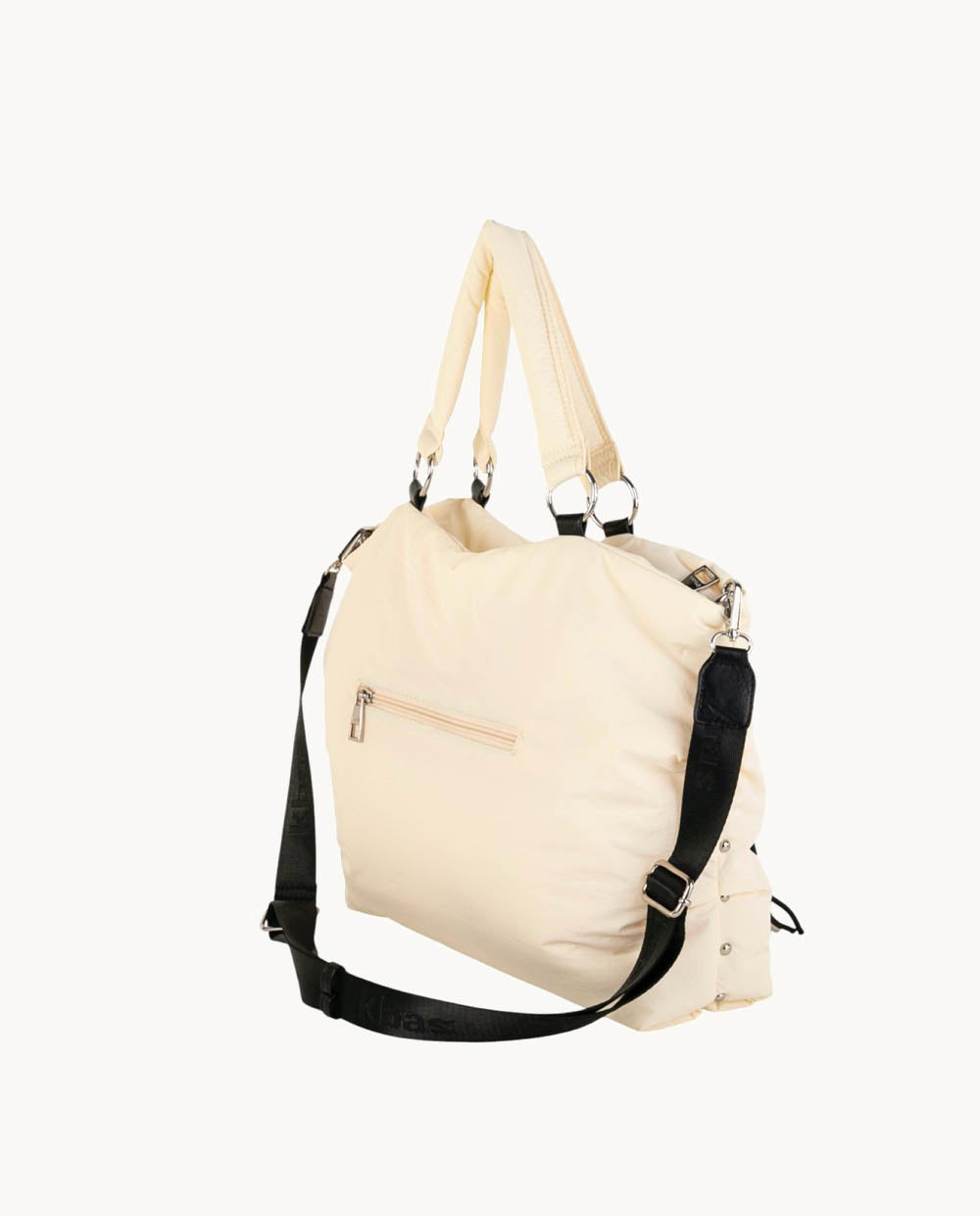 tote-de-nylon-kbas-color-marfil-con-cremallera-y-bolsillo-exterior image 2