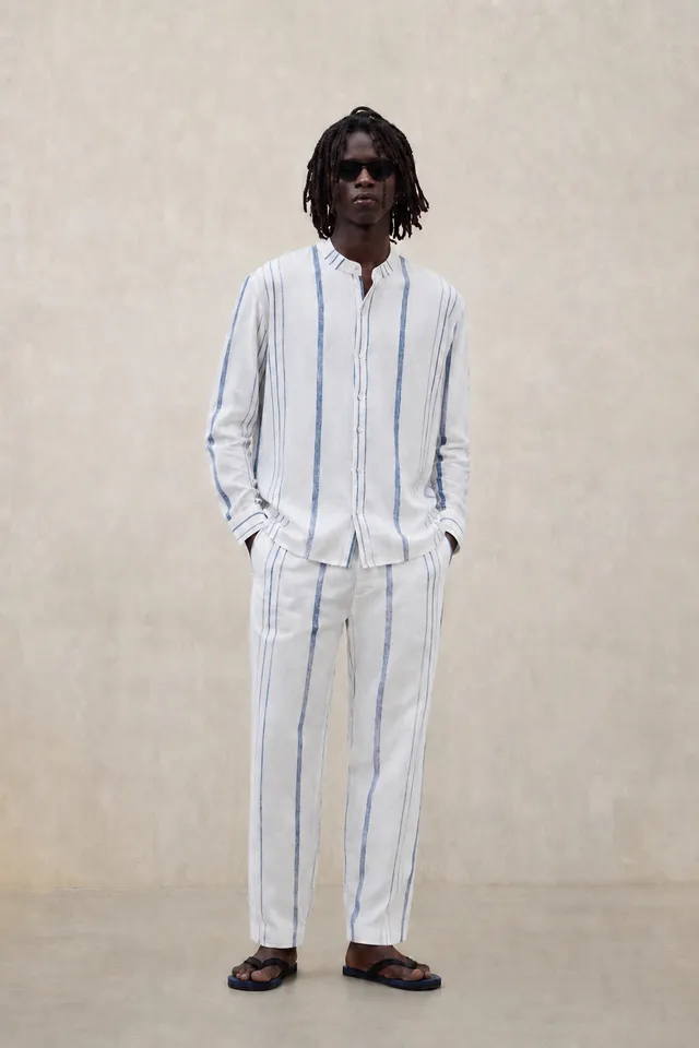 ecoalf-pantalones-de-rayas-gina-blanco-80-lino-fit-regular-tiro-medio-cintura-el image 1