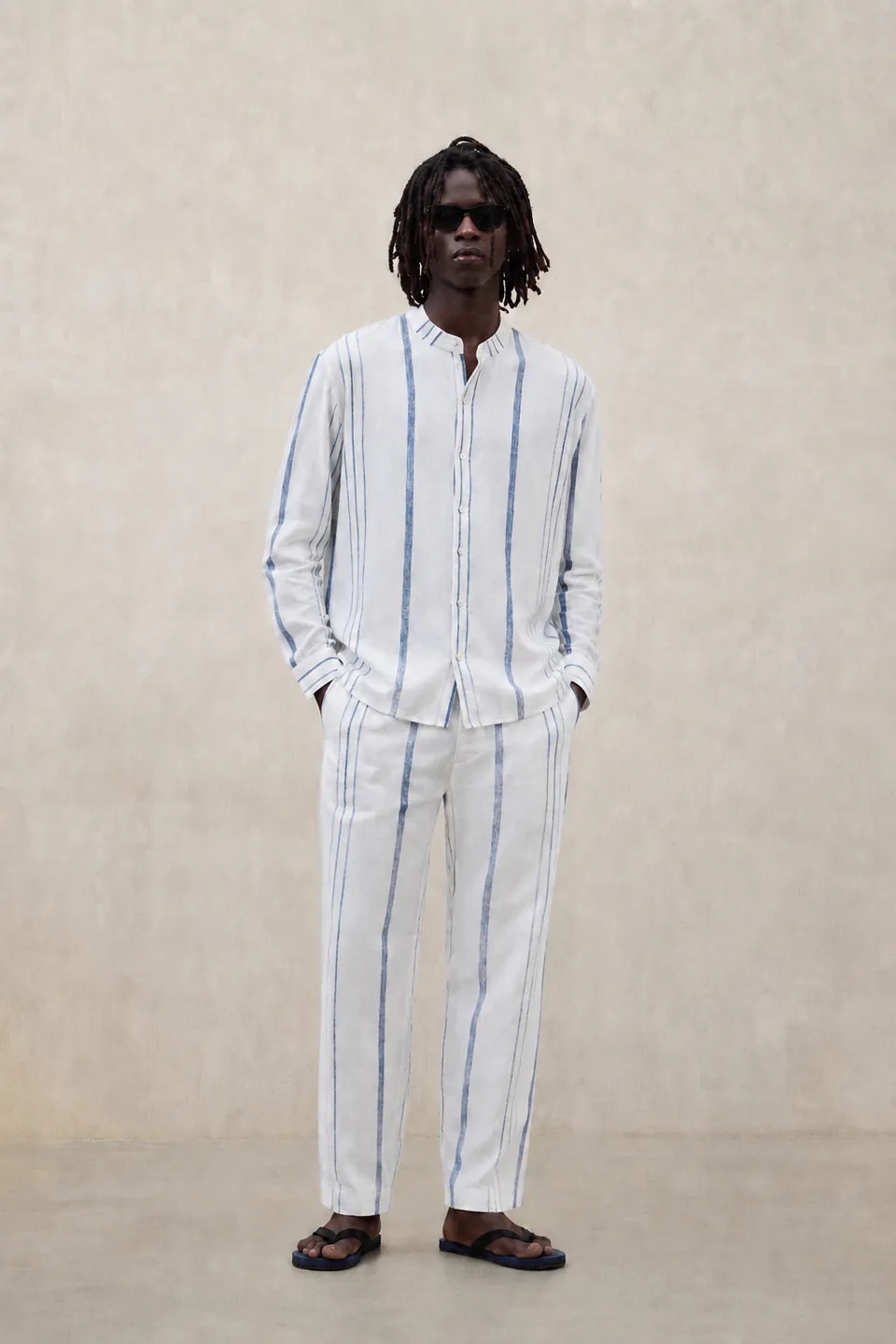 ecoalf-pantalones-de-rayas-gina-blanco-80-lino-fit-regular-tiro-medio-cintura-el image 1