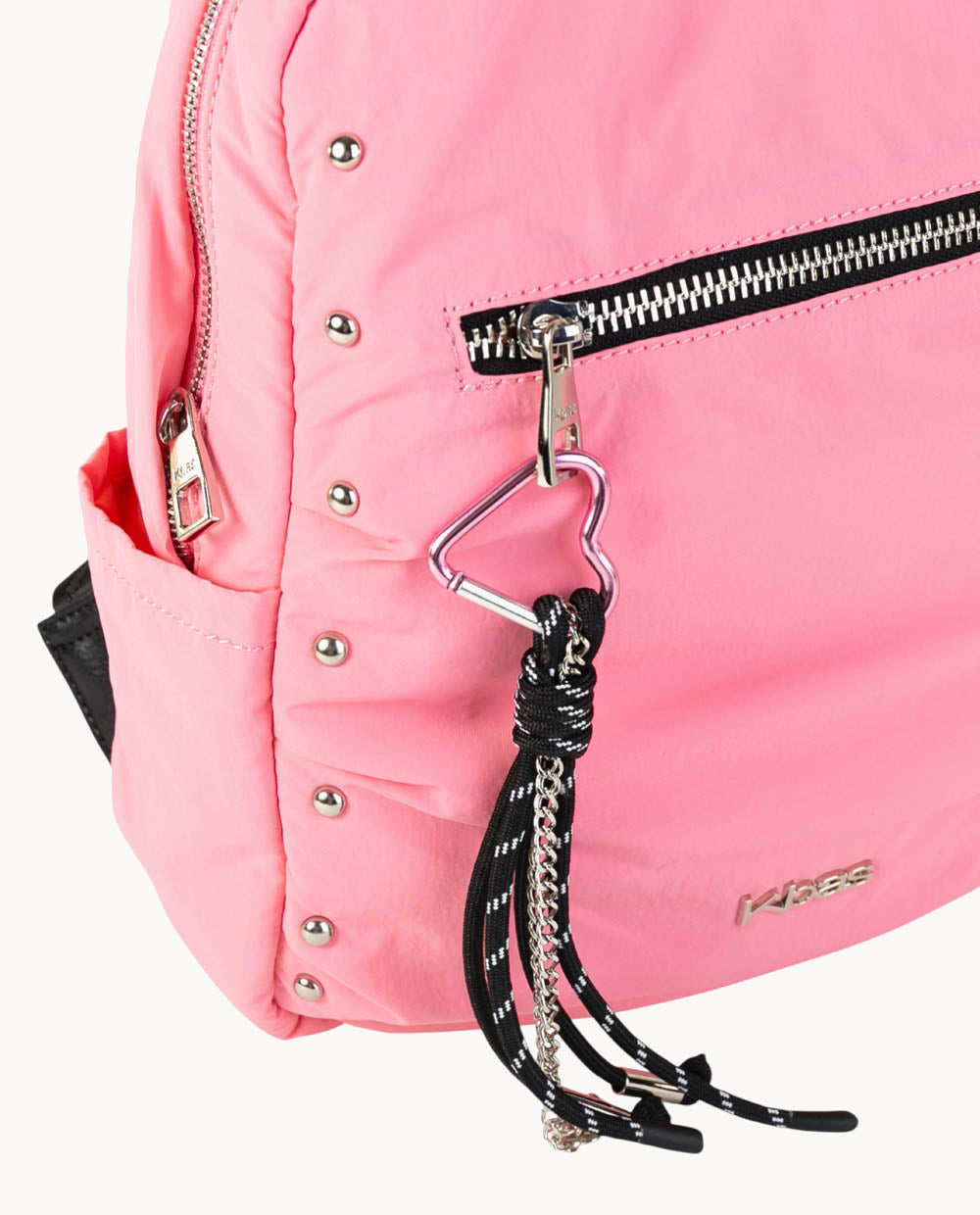 mochila-kbas-de-nylon-rosa-con-cremallera-y-detalles-met-licos image 3