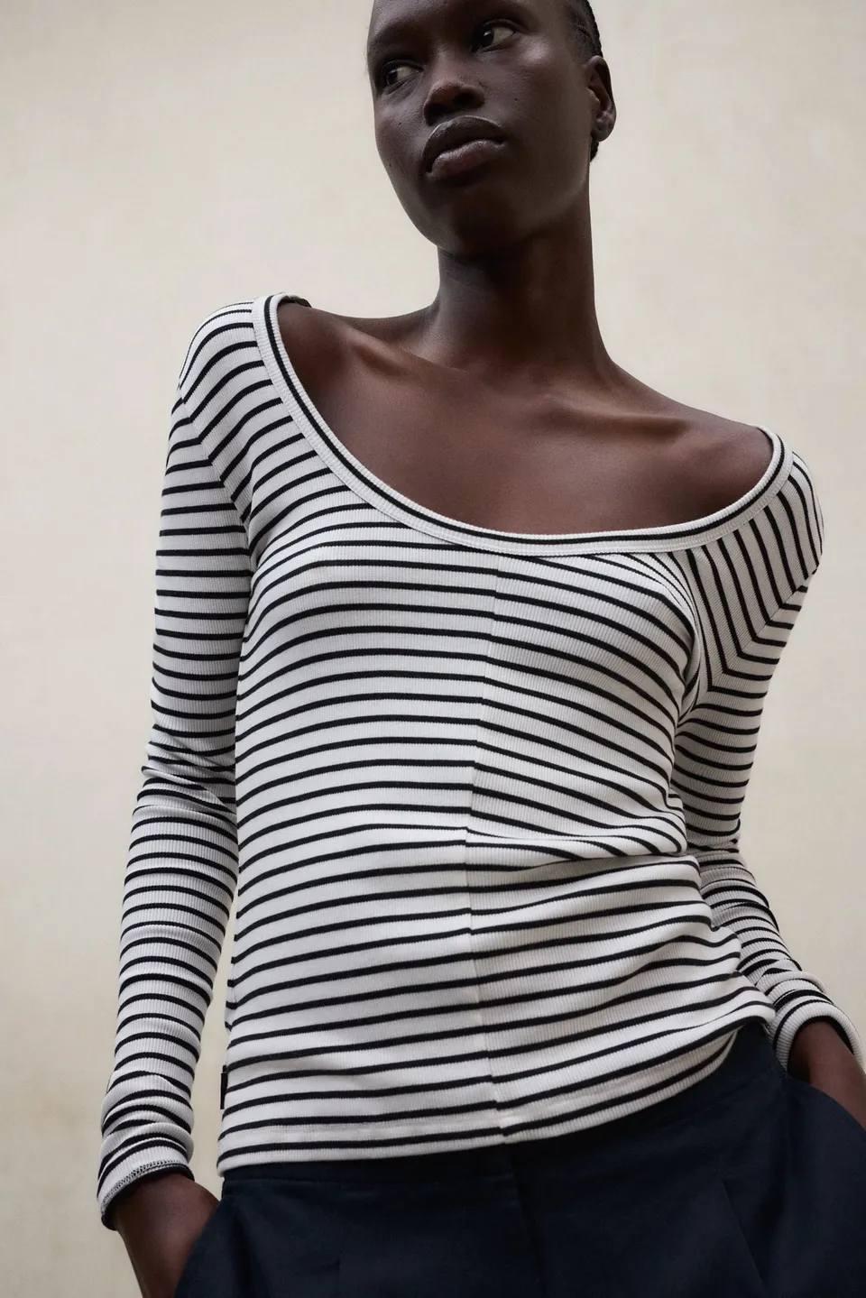 ecoalf-camiseta-de-manga-larga-faro-a-rayas-negra-66-tencel-lyocell-fit-ajustado image 1