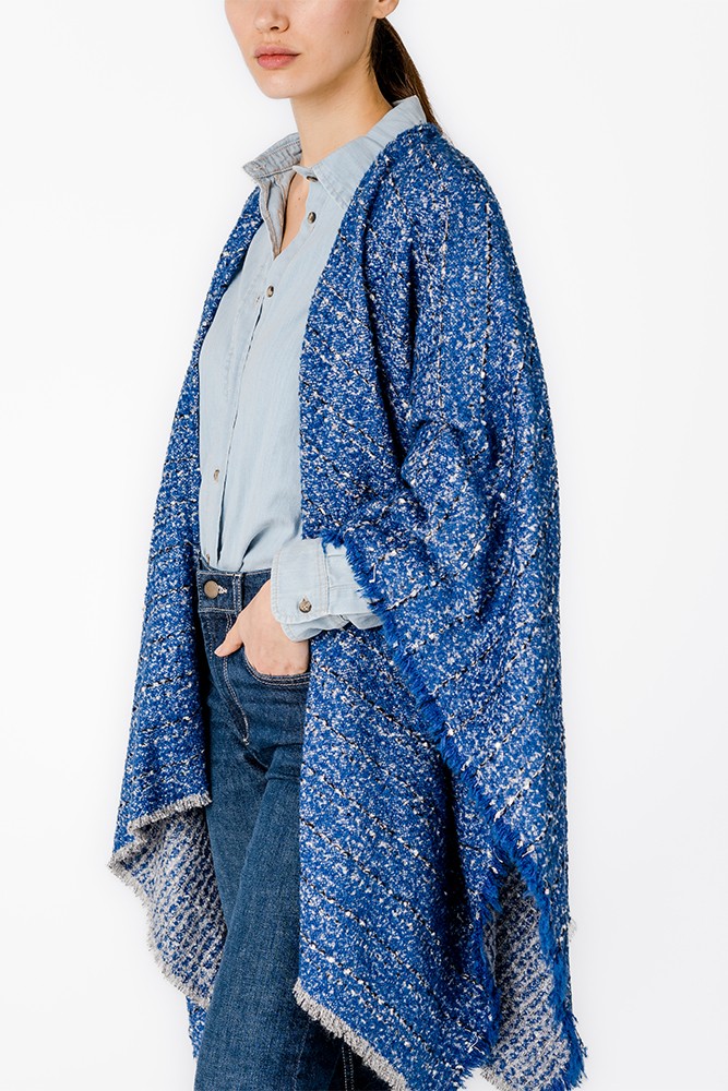 abbacino-poncho-mujer-estampado-a-rayas-azul image 4