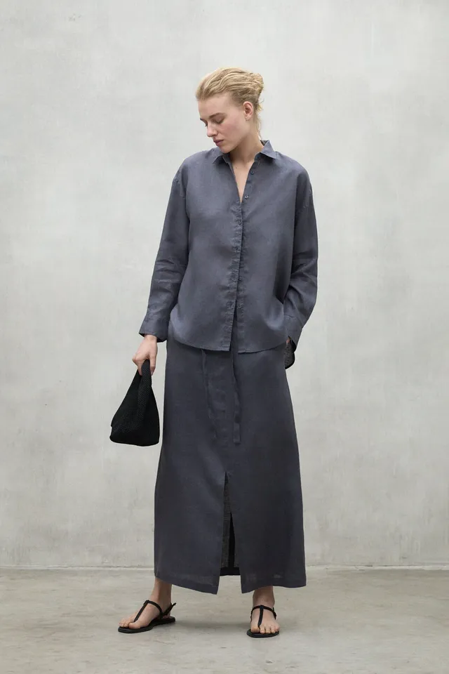 ecoalf-falda-lara-gris-oscuro-de-mujer-20-lino-reciclado-cintura-el-stica-y-bols image 1