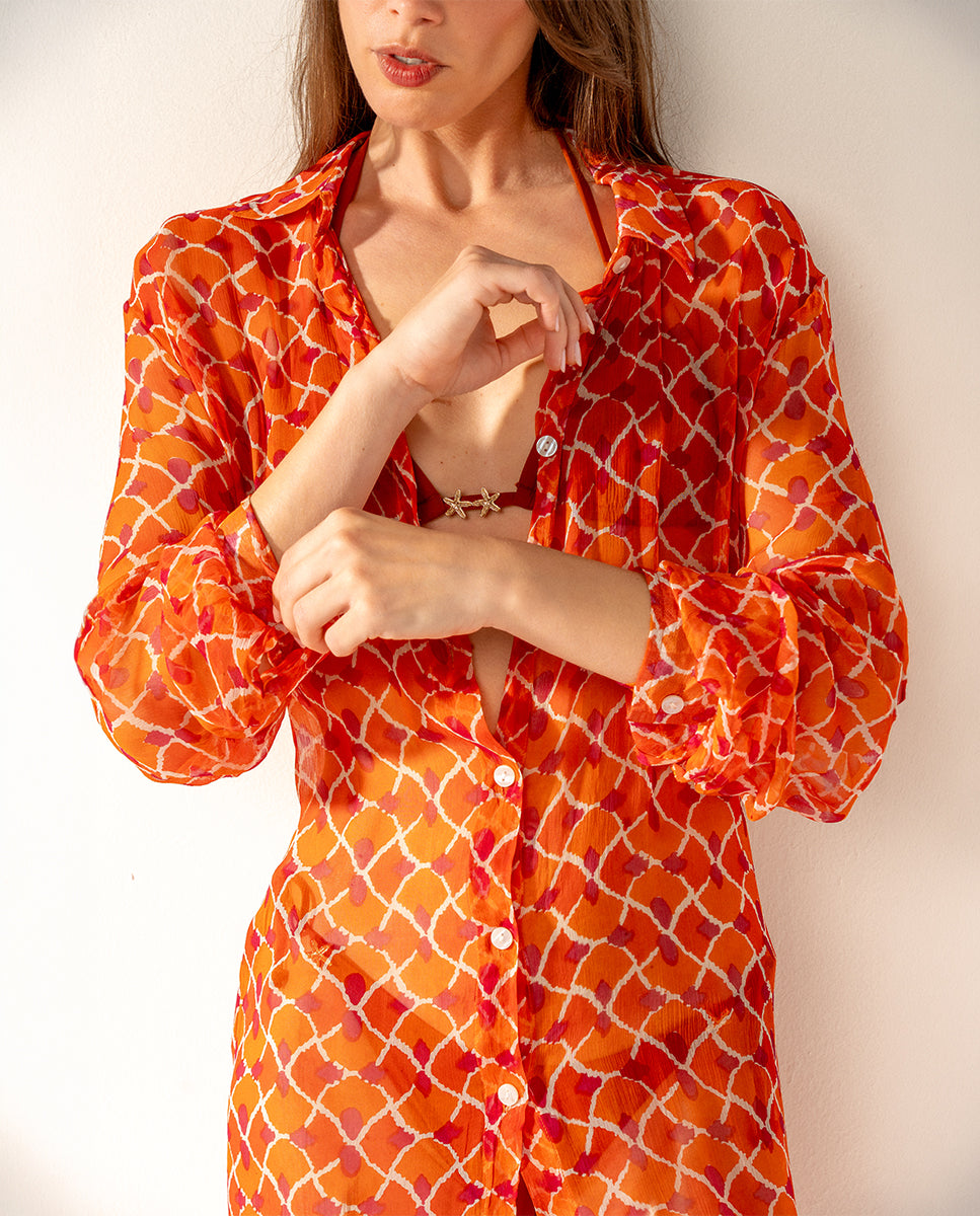 abbacino-t-nica-larga-de-viscosa-naranja-con-estampado-geom-trico image 3
