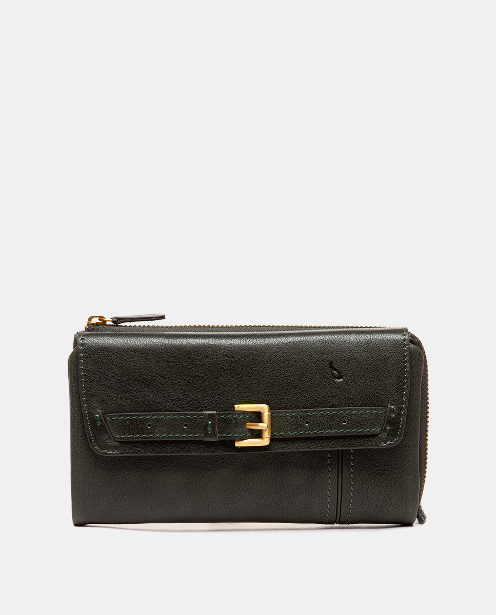 abbacino-cartera-grande-mujer-piel-verde-solapa-hebilla-dorada image 2