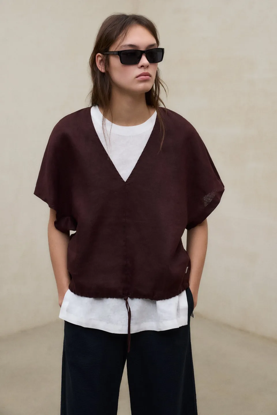 camisa-ecoalf-dora-marr-n-para-mujer-80-lino-fit-relajado-escote-en-v image 1