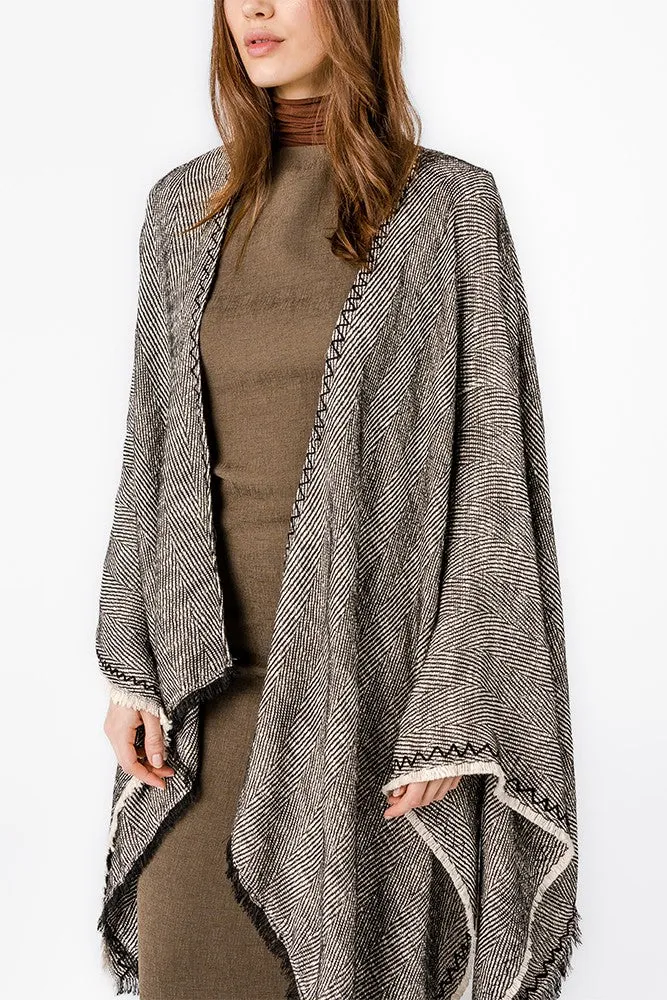 abbacino-poncho-negro-estampado-lineal-talla-nica image 1